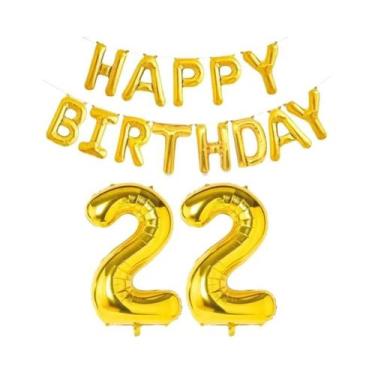 Imagem de Balões De Folha Dourados De Feliz Aniversário 15 Peças Decoração De Fe