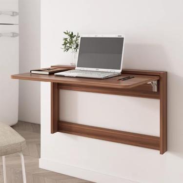 Imagem de Mesa de jantar dobrável montada na parede, mesa flutuante para laptop, mesa de cozinha dobrável de madeira, mesa de folhas suspensas para sala de jantar, sala de estudo, cozinha, jantar, lavanderia