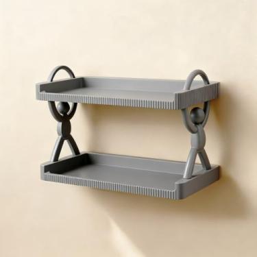 Imagem de Prateleira Decorativa Simples ou Dupla – Organizador Adesivo para Banheiro, Cozinha e Quarto, Instalação sem Furos(Preto-Camada dupla)