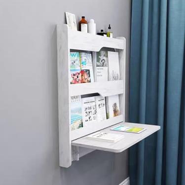 Imagem de Mesa flutuante, mesa montada na parede, multifuncional dobrável, mesa de computador portátil com compartimentos de armazenamento para casa, escritório (82 cm/32,2 pol, branca)