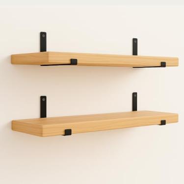 Imagem de Kit Prateleira Industrial com 2 Tabuas de Pinus e 4 Suportes de Ferro Invertido – Inclui Parafusos e Buchas, Ideal para Decoração de Sala, Cozinha e Home Office(Natural,40 Centímetros)