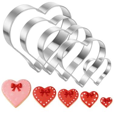Imagem de Conjunto de cortadores de biscoito de coração, 5 peças de cortador de biscoito de coração para o dia dos namorados, pequenos moldes em forma de coração, fondant, cortadores de frutas para dia dos