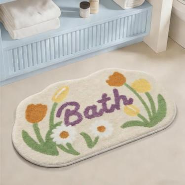 Imagem de Tapete de banho, tapetes de banheiro de flores fofas com microfibra macia e espessa, tapete absorvente de secagem rápida antiderrapante, tapete decorativo felpudo lavável na máquina para entrada de