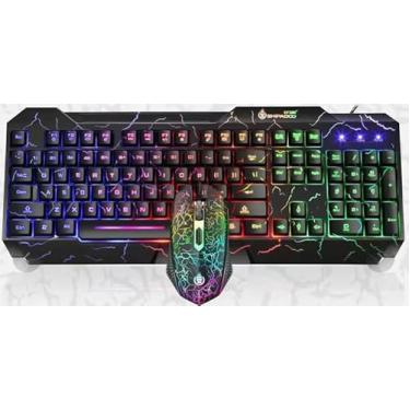 Imagem de Combo de teclado e mouse para jogos Crack Rainbow com fio, teclado de computador com sensação mecânica de 104 teclas, teclado e mouse para jogos com fio para PC, Mac, Xbox Gamer, (preto)
