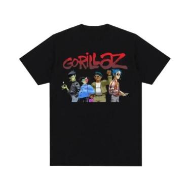 Imagem de Banda de música Gorillazs Punk Rock Print Camiseta 90s Moda Casual Cam