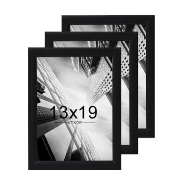 Imagem de KTKDE Conjunto de 3 porta-retratos de 33 x 48 cm, vidro preto resistente a estilhaçamento, pendurar na parede vertical e horizontal para exibição de parede, moldura de galeria de estúdio para fotos