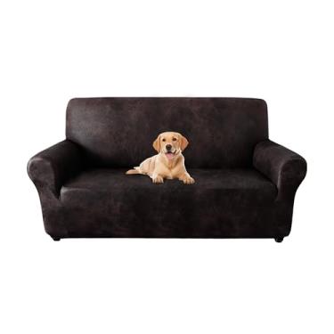Imagem de ANARACHON Capas de sofá com aparência de couro, capa de sofá superelástica, antiderrapante, largura de até 152 cm, protetor de móveis lavável, 1 capa de sofá para cães, gatos e crianças (namoradeira