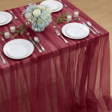 Imagem de Horaldaily Toalha de mesa retangular de gaze borgonha, 152 x 300 cm, toalha de mesa de queijo de gaze, boho, rústica, para festa de casamento, chá de bebê, decoração de casa