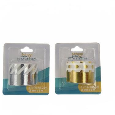 Imagem de Fita Adesiva Decorativa 2 Unidades 15 mm x 5 m School Basics Metalizada