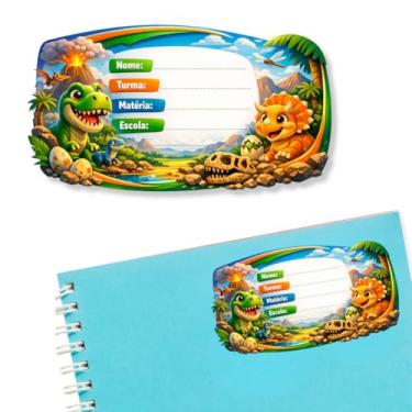 Imagem de Kit 14 Etiquetas Escolares M Dinossauros Caderno Infantil Menino Personalizado Adesivo Volta as Aulas