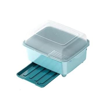 Imagem de Escorredor de pratos e tábua de drenagem com tampa de tampa, escorredor de pratos de cozinha, escorredor de louça, escorredor de talheres, rack de tigela (B)