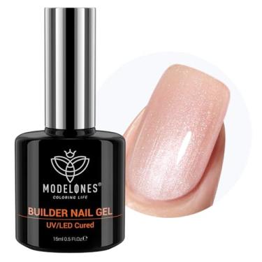 Imagem de modelones Builder Nail Gel, 20.3 cm One Gold Shimmer Builder, Champagne Sparkle Rubber Color Base Gel Polish Lâmpada LED curada, Apex Building Strengthener Extension para casa, salão de beleza