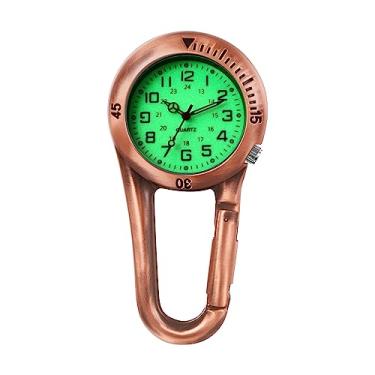 Imagem de Ibohevo Mosquetão com clipe: relógio de bolso de bronze vermelho que brilha no escuro à prova d'água masculino feminino relógio de bolso novidade relógios para médicos enfermeiros atividades ao ar