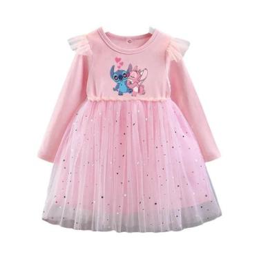 Imagem de Vestido De Princesa De Manga Longa Para Meninas Disney Stitch Fofo Par