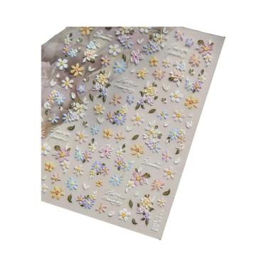 Imagem de Adesivo De Unha Floral Preto E Branco Semi-Transparente Com Flores Em 