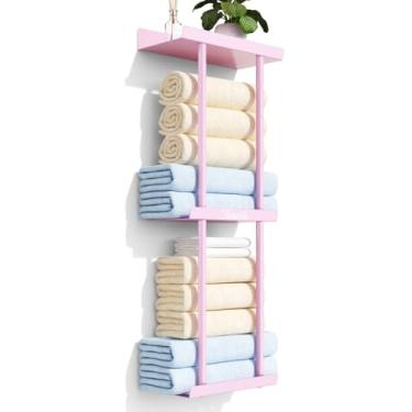 Imagem de Closefriend Toalheiro para banheiro – Suporte de toalha de banheiro montado na parede, suporte de toalha de parede rosa para toalhas enroladas