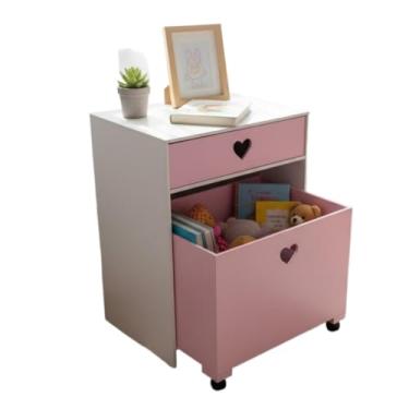 Imagem de Mesa de cabeceira Com Gaveta e Caixa Organizadora em MDF Com Rodinhas Rodizios(Rosa Coração)