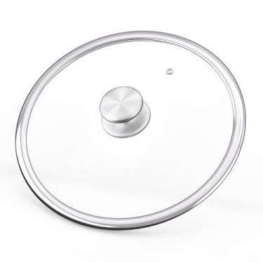 Imagem de Tampa de vidro temperado de 33 cm com puxador de aço inoxidável, tampa de substituição versátil com aro largo para frigideiras, panelas e frigideiras de 33 cm - Seguro para lava-louças - 32 cm