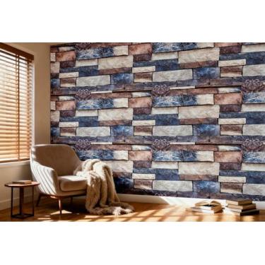 Imagem de Papel de parede retro tijolo padronizado PVC impermeável autoadesivo para quartos, salas de estar, estudos e lojas, textura semelhante a pedra 44,5 * 1000 cm