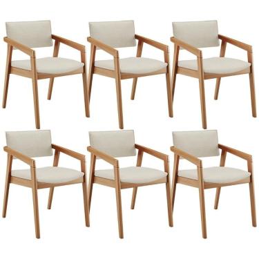Imagem de Kit 06 Cadeiras Para Sala De Jantar Estar Living Giorgia L02 Linho Champagne - Lyam Decor