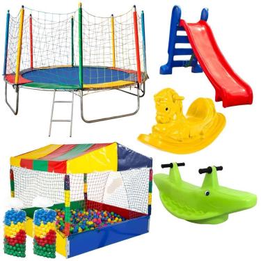 Imagem de Cama Elástica Pula Pula 3,05m Escorrega Piscina De Bolinhas 1,50m Gangorras