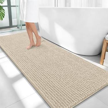 Imagem de OLANLY Tapetes de banheiro espessos 149 x 61 cm, tapetes de banho de chenille absorventes extramacios, suporte de borracha, lavagem a seco na máquina, tapetes de banho para piso de banheiro, banheira