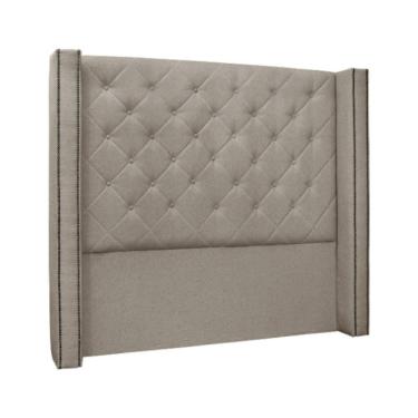 Imagem de Cabeceira Casal 1,40m Com Matelassê E Tachas Em Tecido Linho Imperial – Lucadi Rústico Areia