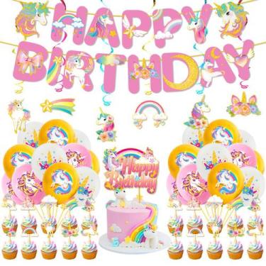 Imagem de Conjunto de festa com tema de unicórnio e aniversário com 30 balões de
