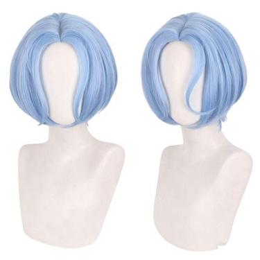 Imagem de Peruca de cosplay curta azul claro de 35 cm para mulheres e homens - y
