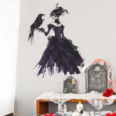 Imagem de Adesivos de parede Halloween Gothic Lady with Raven PVC 45x60cm - yiwe
