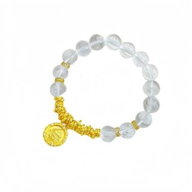Imagem de Pulseira de miçangas de cristal branco com pingente dourado - yiweisai