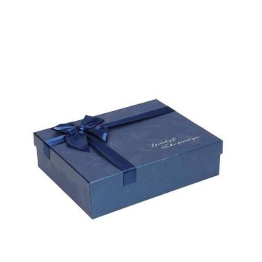 Imagem de Caixa de presente azul elegante com fita de papelão 27,5x21,5x7,5cm - 