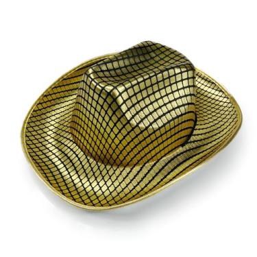 Imagem de Chapéu de cowboy em tecido composto de EVA com brilho dourado e pratea