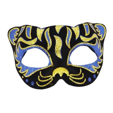 Imagem de Máscara de máscara Cat Glitter Colorful Tiger Design Blue PVC - yiweis