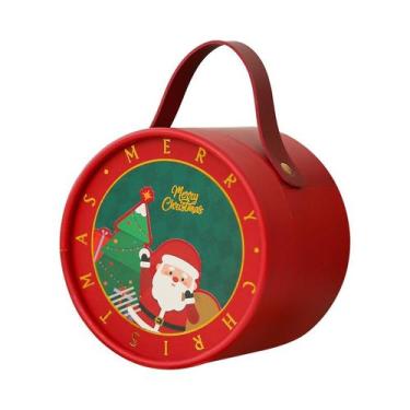 Imagem de Caixa de lata de Natal redonda com alça Design de Papai Noel - yiweisa