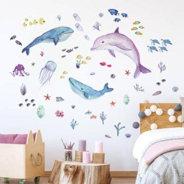 Imagem de Adesivos de parede Cartoon Ocean Animal desenhados à mão em PVC 30x90c