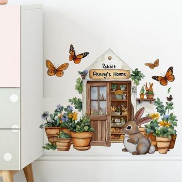 Imagem de Adesivos de parede Cute Bunny Rabbit and Butterfly 40x30cm PVC - yiwei
