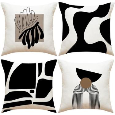 Imagem de Conjunto de fronhas de poliéster abstrato preto e branco x4 - yiweisai