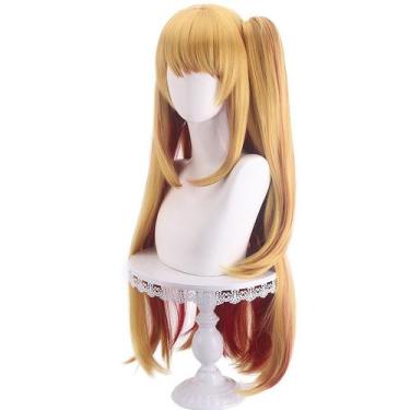 Imagem de Peruca de cosplay de anime, loira longa com gradiente vermelho, pontas