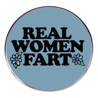 Imagem de Broche Real Women Fart Funny, emblema redondo de liga leve azul de 3 c