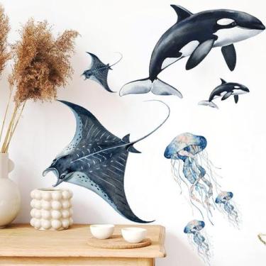 Imagem de Adesivos de parede em aquarela Ocean Animals PVC 40x58cm - yiweisai