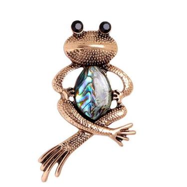 Imagem de Broche Vintage Frog com concha de abalone em liga de 2,8 x 5,8 cm - yi