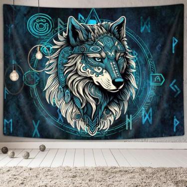 Imagem de Tapeçaria para pendurar na parede Viking Wolf Nordic Mythology 150x130