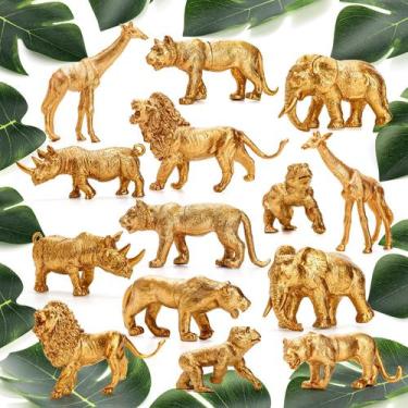 Imagem de Conjunto de bonecos de animais ZENFUN Gold Safari, 14 peças, selva com