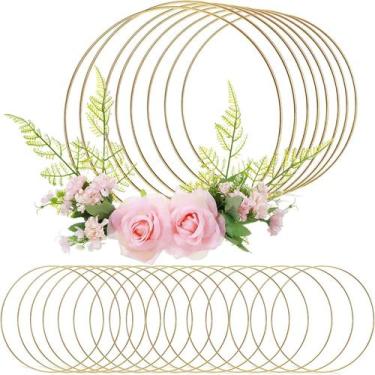 Imagem de Anéis de macramê com argola floral de metal em ouro de 14 polegadas (2