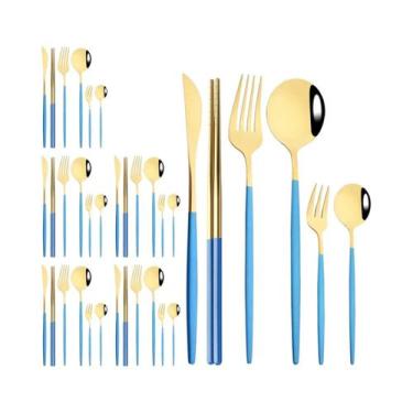 Imagem de Conjunto De Talheres De Aço Inoxidável Preto E Dourado 36 Peças: Faca,