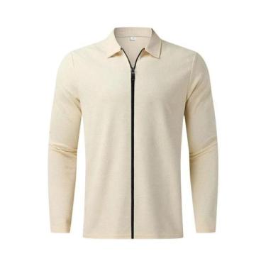 Imagem de Jaqueta Masculina De Manga Longa Com Gola Polo Em Waffle, Cardigã Casu