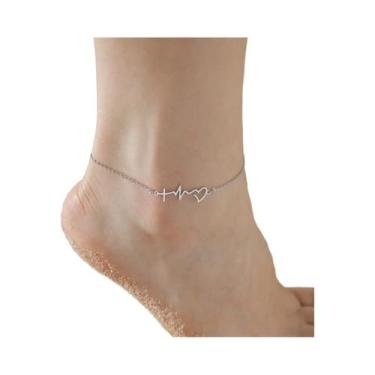 Imagem de Tornozeleira Feminina De Aço Inoxidável Com Pingentes De Gato E Avião 
