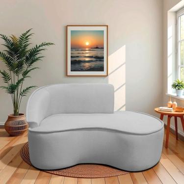 Imagem de Divã Recamier Curvo Sala De Estar Recepção Marrocos 150cm Lado Direito Linho Cinza Claro