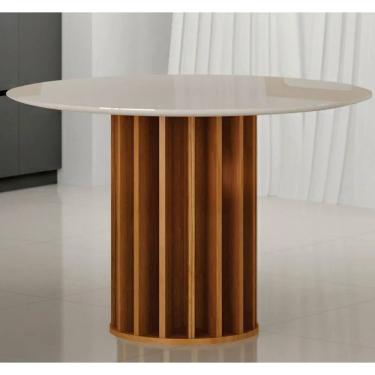 Imagem de Mesa Flora Redonda Tampo Off Com Vidro 1,08m Leifer